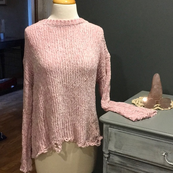 Destructed Chenille Sweater in Pretty Pink! - Picture 2 of 8